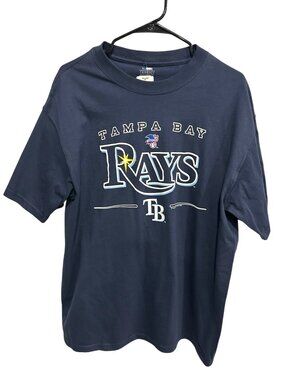 MLB Genuine Merchandise Large Tampa Bay Navy T-Shirt Vintage Nostalgia Core